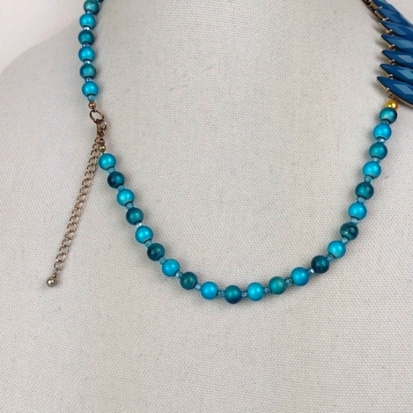 Tribal Turquoise Tone Multifaceted Spear Fringe & 2-Tone Glass Bead Necklace - Picture 5 of 15
